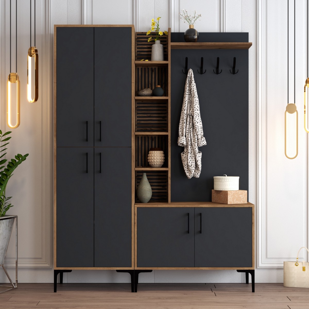 Hanah Home Předsíňová stěna Viyana ořech/antracit - Obrázek 2