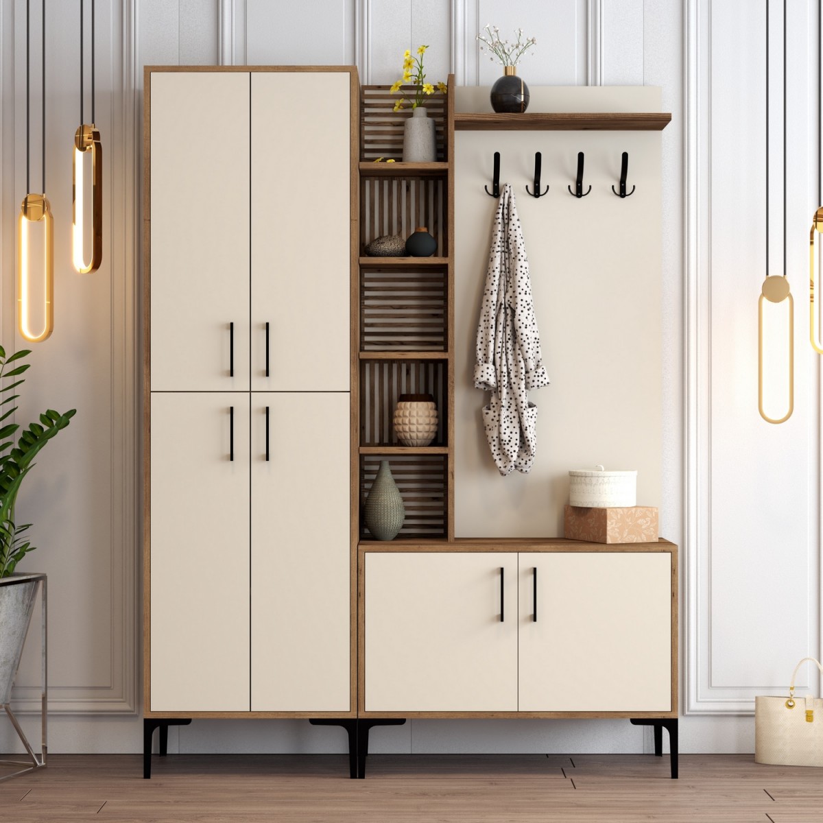 Hanah Home Předsíňová stěna Viyana ořech/krémová - Obrázek 2