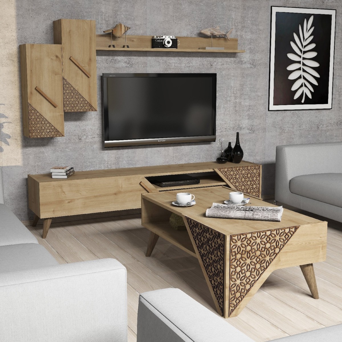 Hanah Home Sada obývacího nábytku Beril hnědá - Obrázek 2