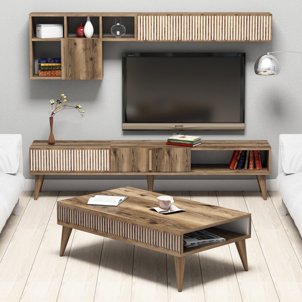 Hanah Home Sada obývacího nábytku Milan hnědá