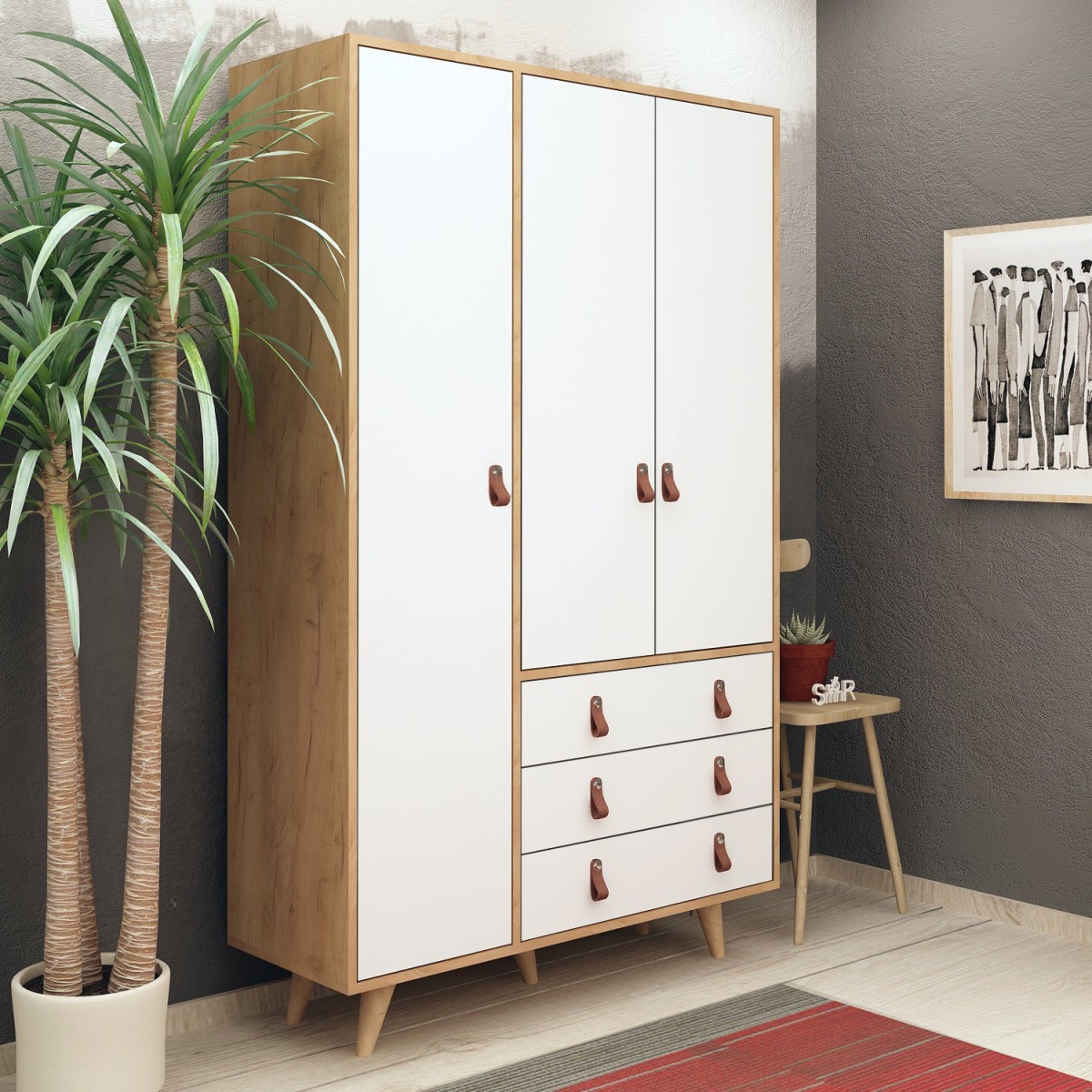 Hanah Home Šatní skříň Pagina 120 cm dub/bílá - Obrázek 2