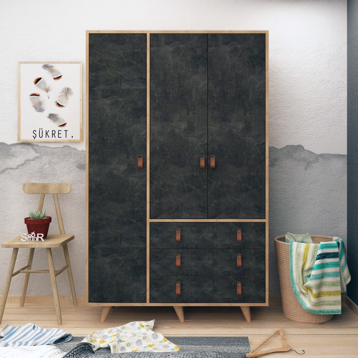 Hanah Home Šatní skříň Pagina 120 cm dub/tmavě hnědá - Obrázek 2