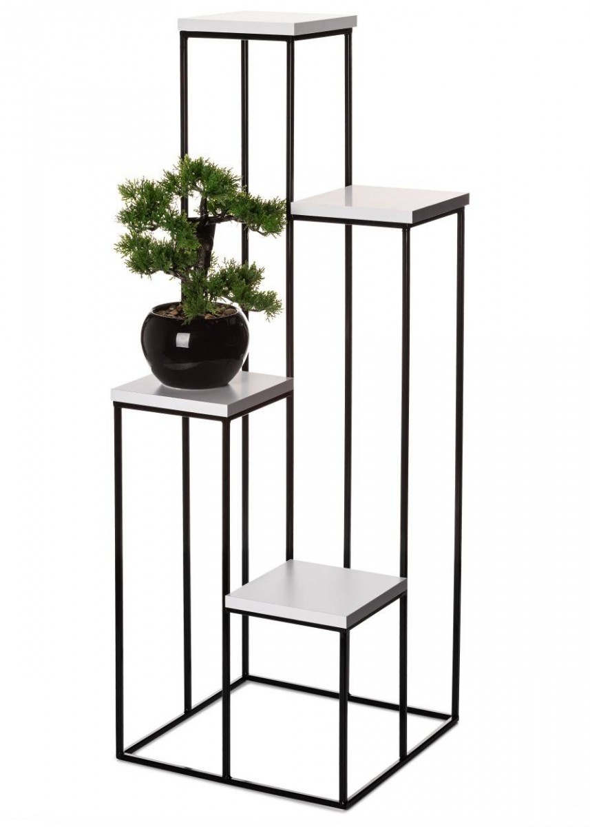 HowHomely Květinový stojan LOFT 110 cm černý/bílý