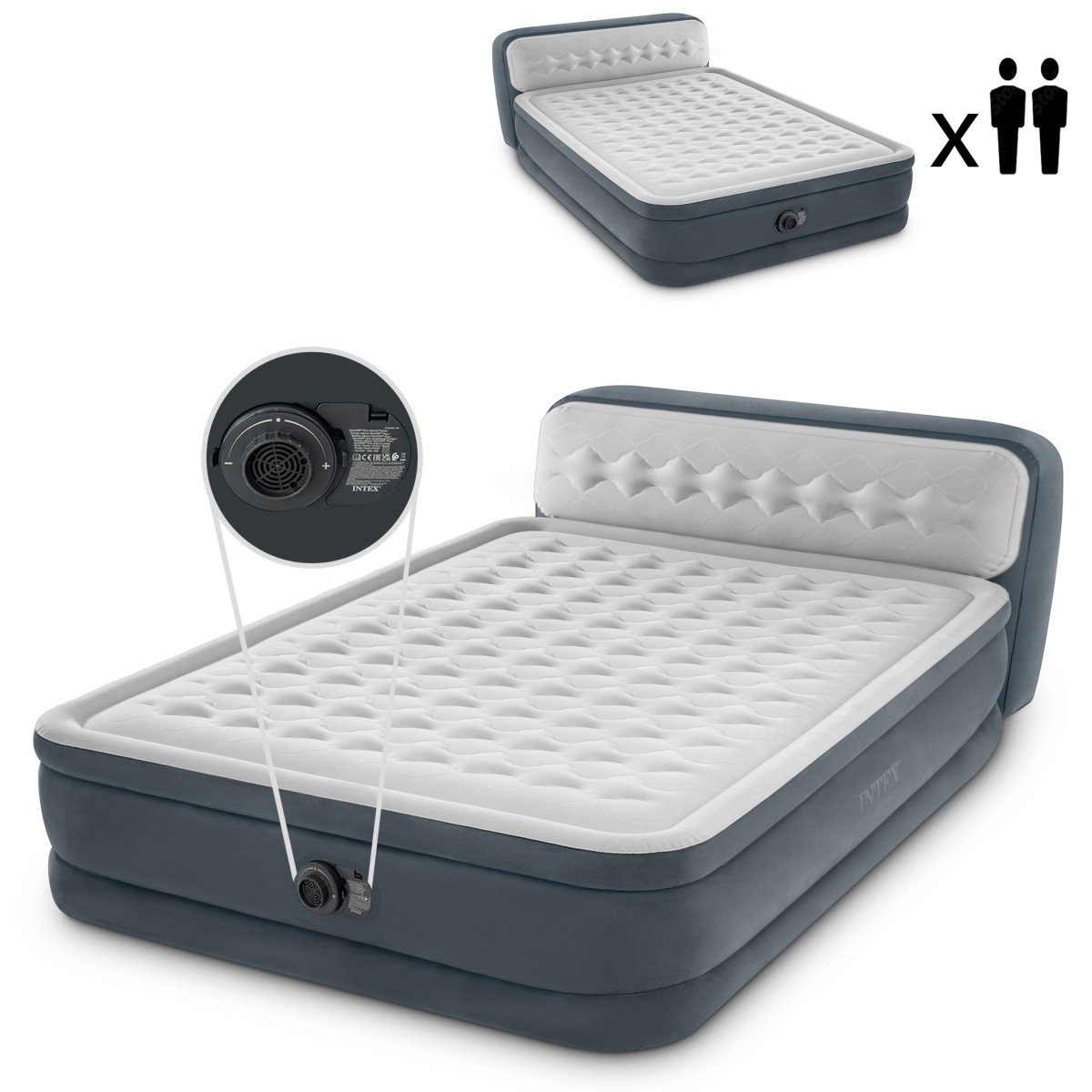 INTEX Nafukovací matrace s automatickou pumpou DELUXE šedá