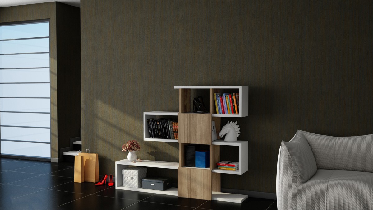 Kalune Design Knihovna Karlin I ořech/bílá - Obrázek 2