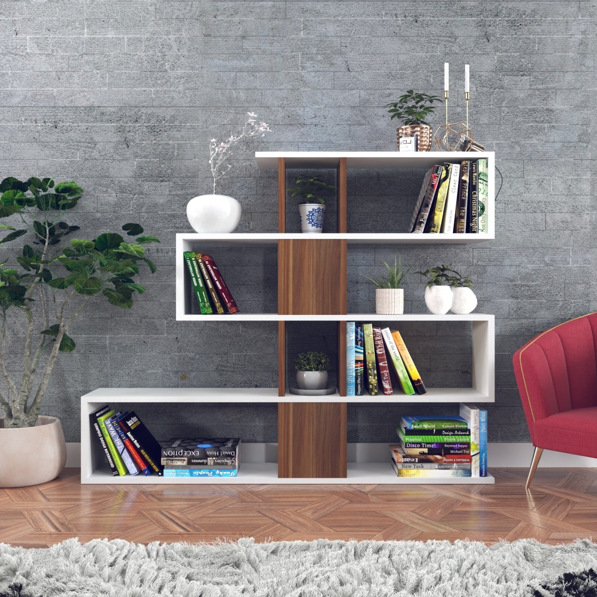 Kalune Design Knihovna Karlin II ořech/bílá - Obrázek 2