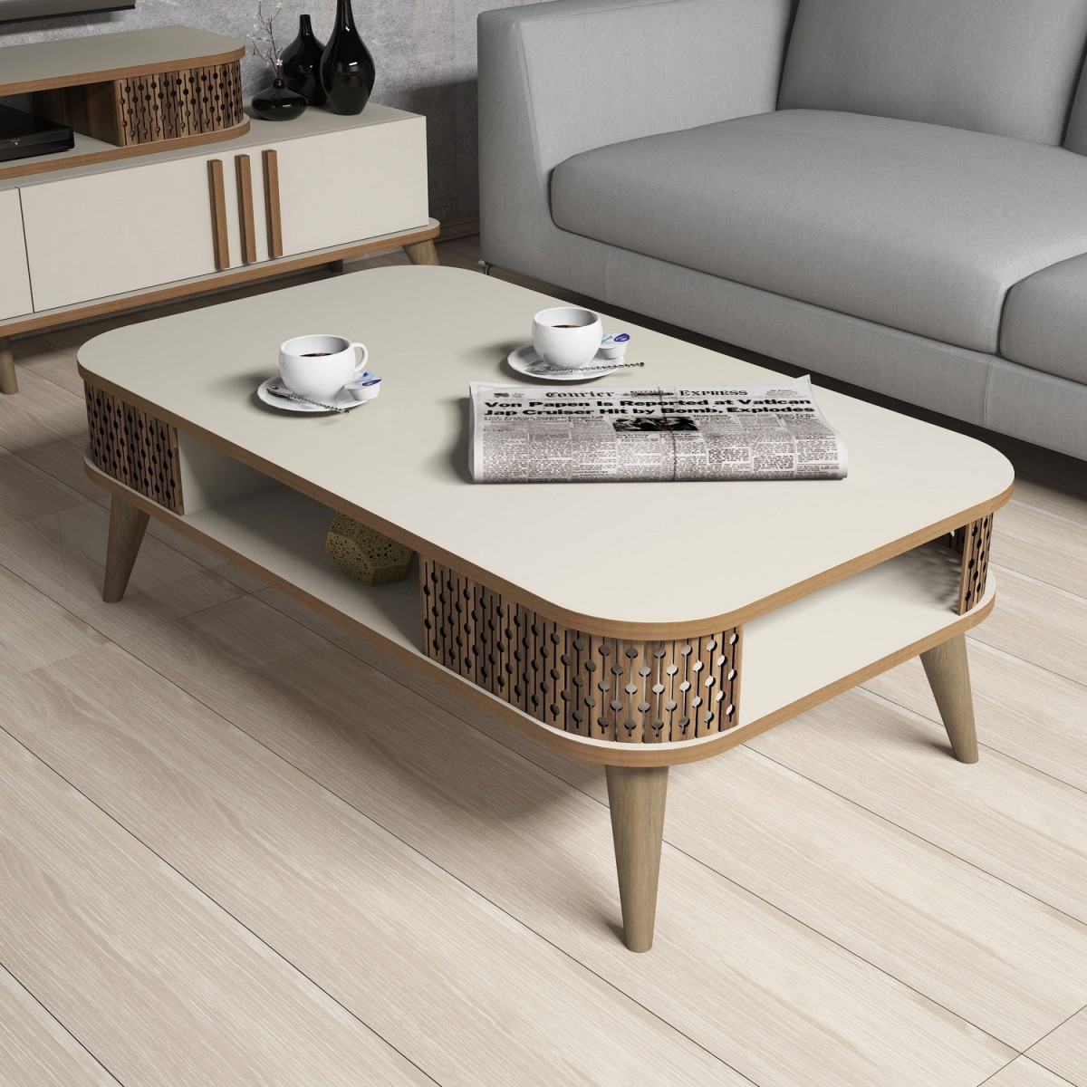 Kalune Design Konferenční stolek Eylül krémový - Obrázek 2