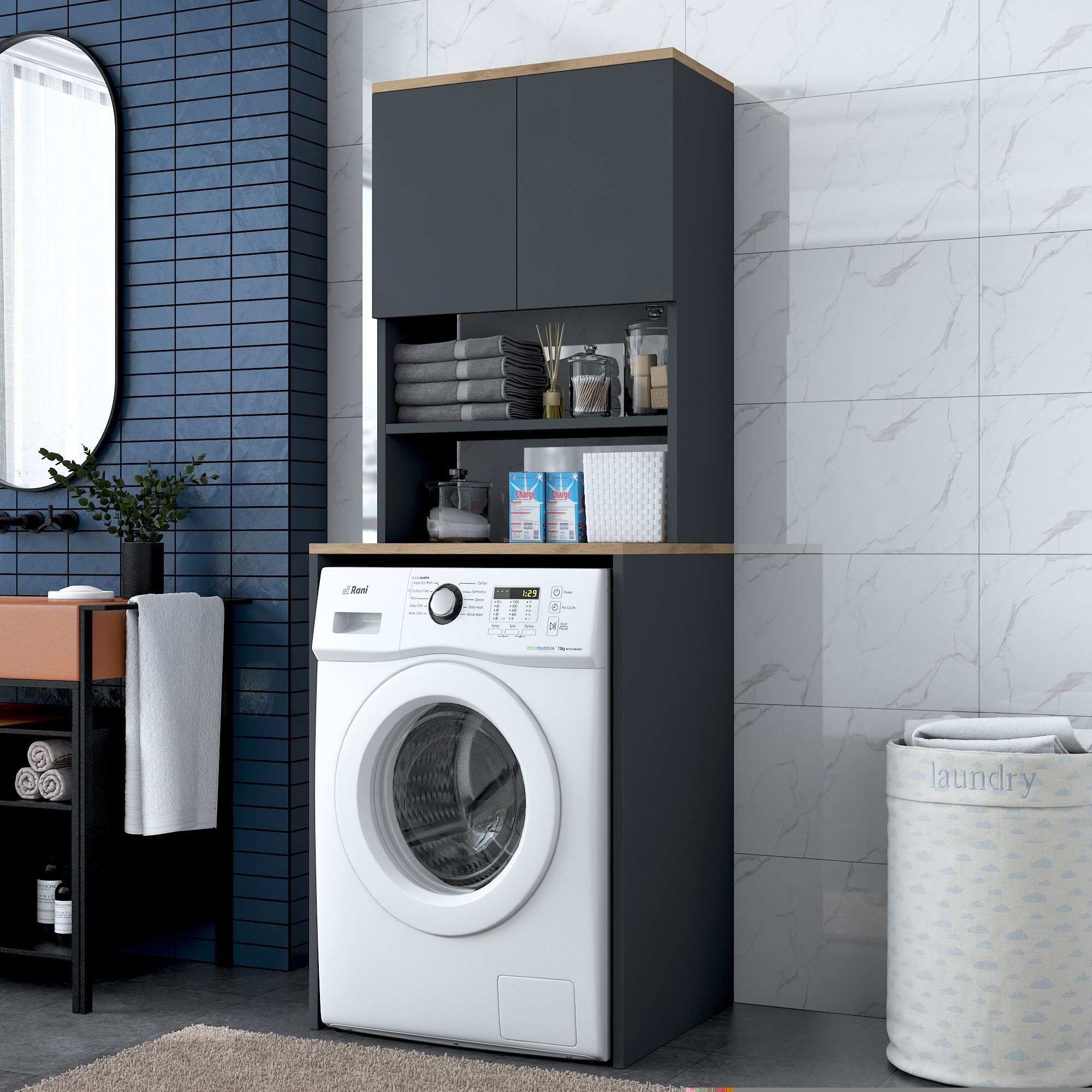 Kalune Design Koupelnová skříňka nad pračku KD101 ořech/antracit - Obrázek 2