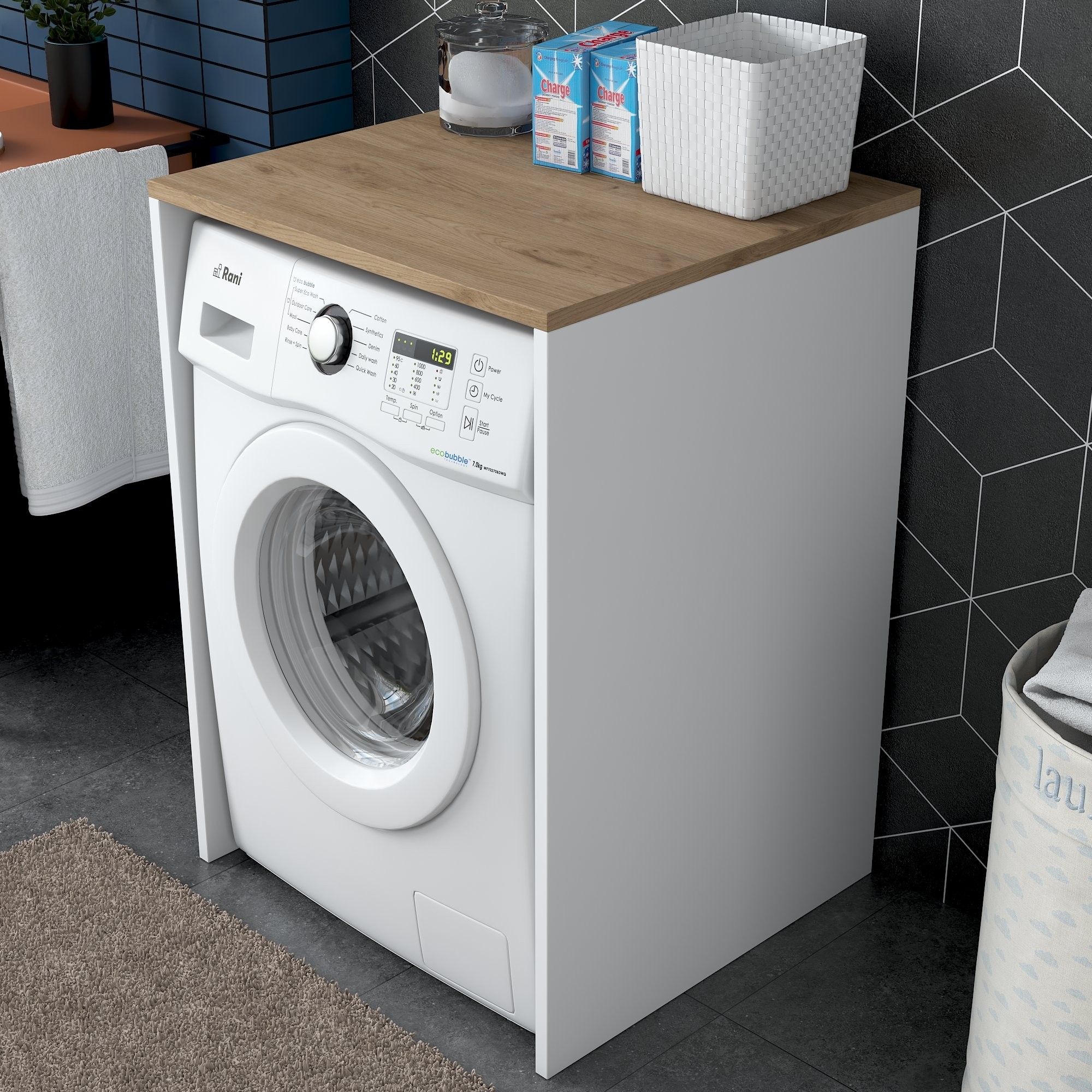 Kalune Design Koupelnová skříňka nad pračku KD103 ořech/bílá - Obrázek 2