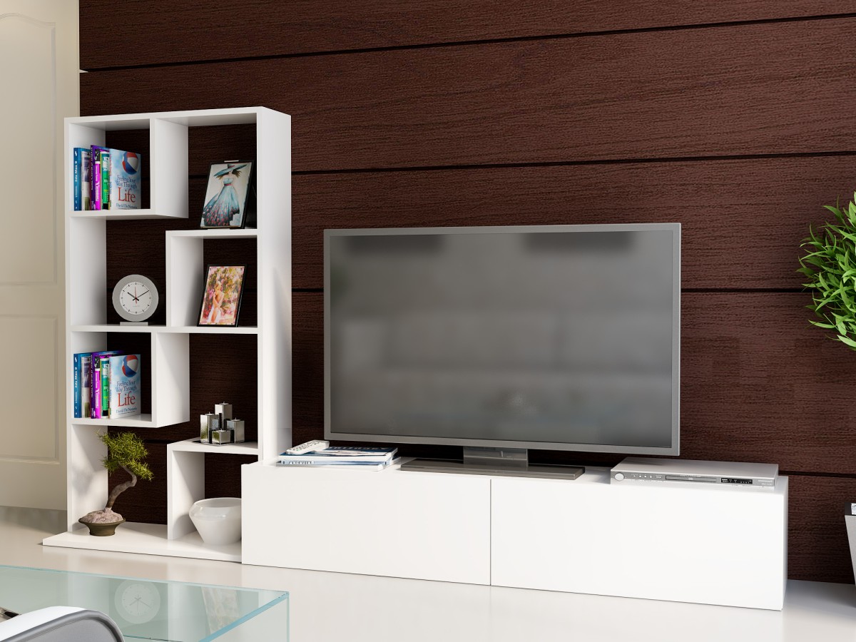 Kalune Design Obývací stěna BARE 220 cm bílá - Obrázek 2