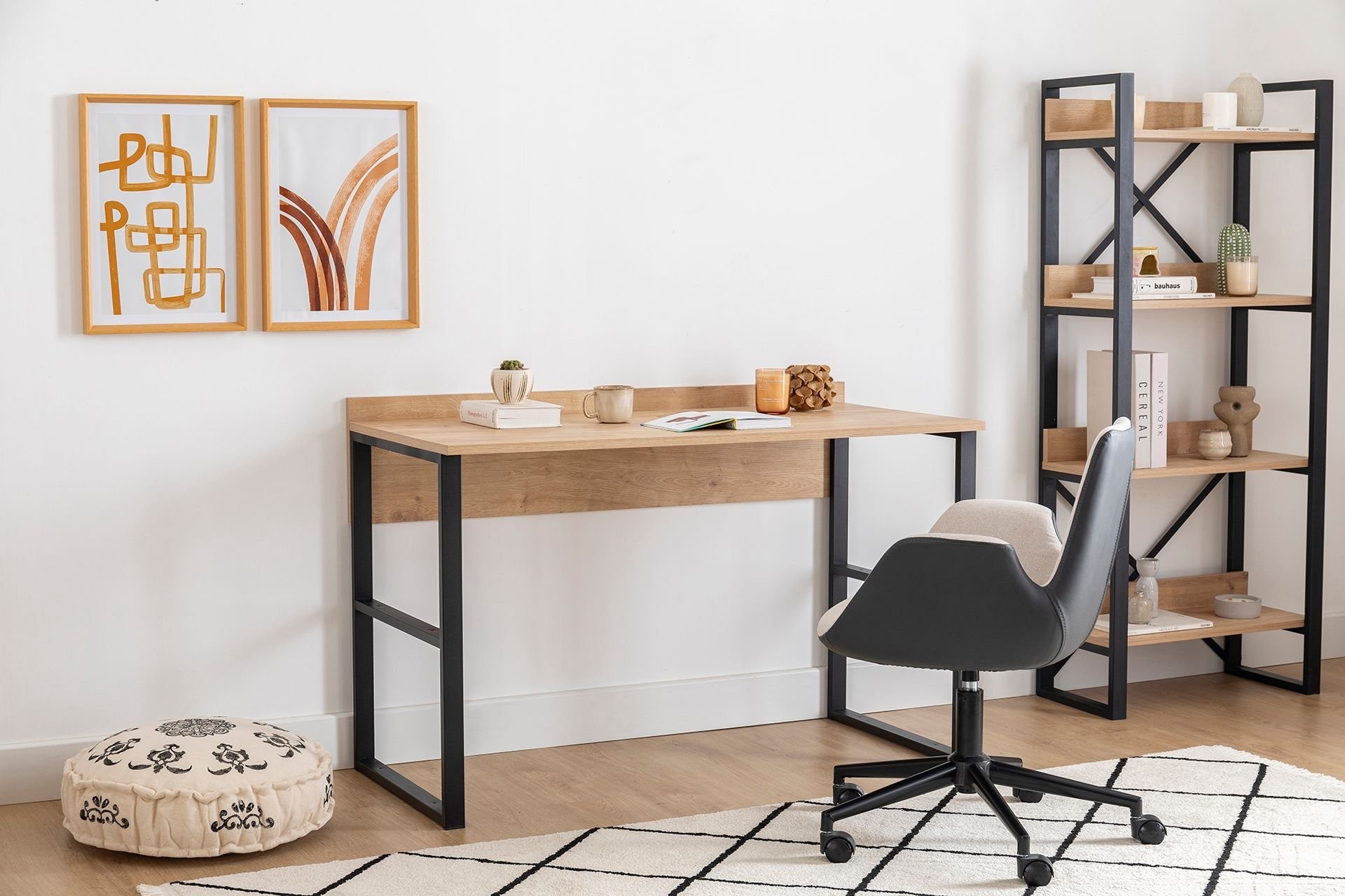 Kalune Design Psací stůl DEHA černý/dub přírodní - Obrázek 2