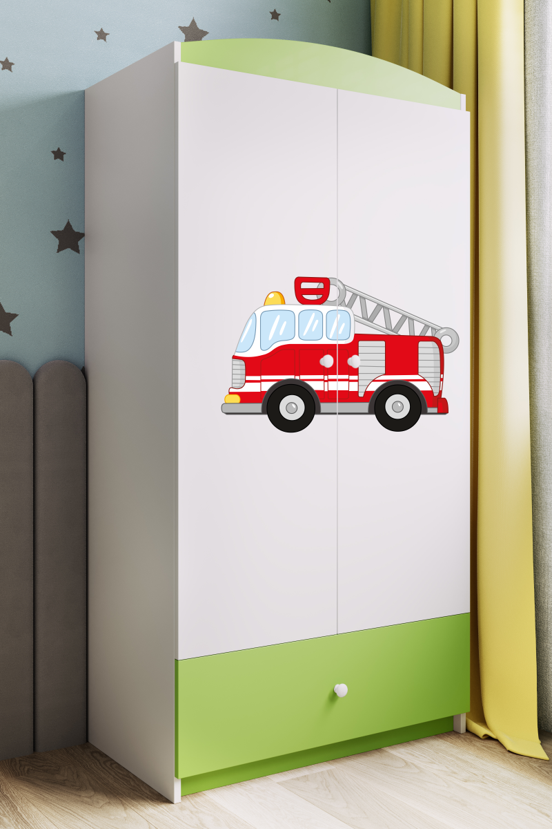 Kocot kids Dětská skříň Babydreams 90 cm hasičské auto zelená