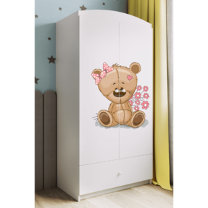Kocot kids Dětská skříň Babydreams 90 cm méďa s kytičkami bílá