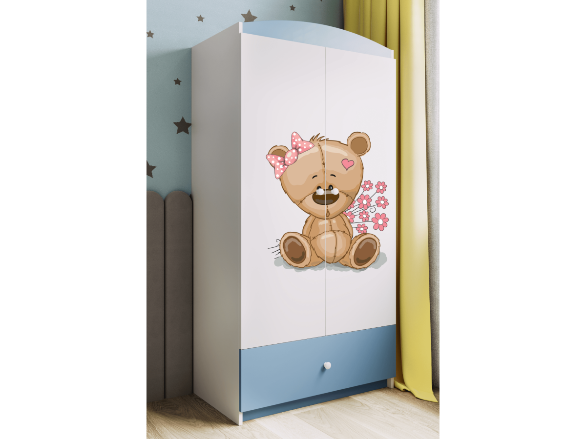 Kocot kids Dětská skříň Babydreams 90 cm méďa s kytičkami modrá