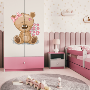 Kocot kids Dětská skříň Babydreams 90 cm méďa s kytičkami růžová