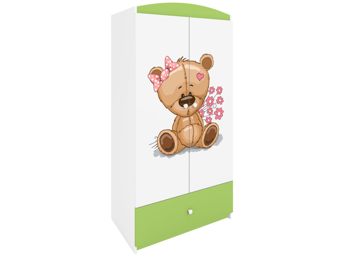 Kocot kids Dětská skříň Babydreams 90 cm méďa s kytičkami zelená - Obrázek 2
