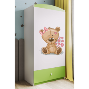 Kocot kids Dětská skříň Babydreams 90 cm méďa s kytičkami zelená