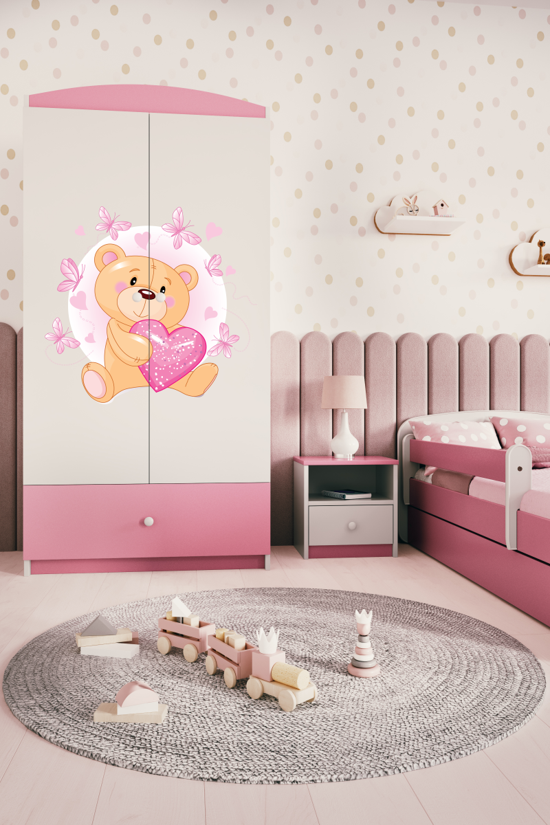 Kocot kids Dětská skříň Babydreams 90 cm medvídek s motýlky růžová