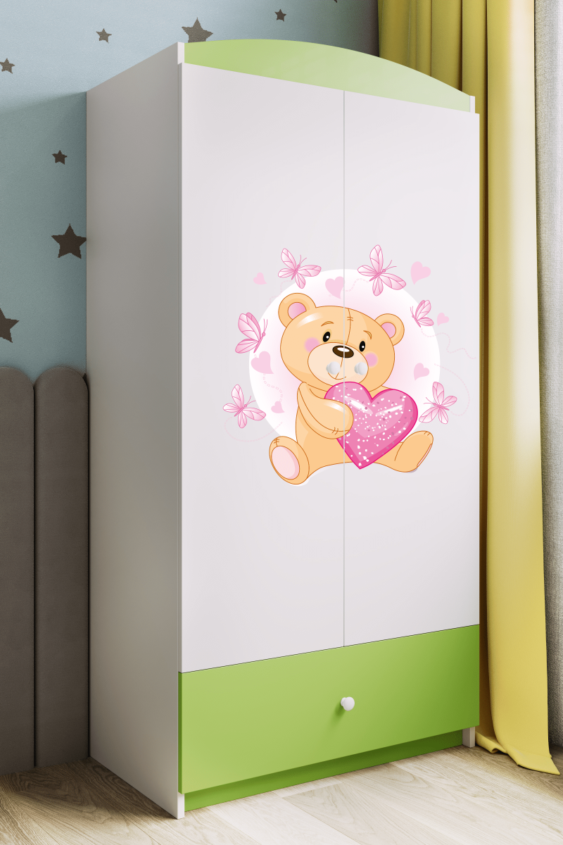 Kocot kids Dětská skříň Babydreams 90 cm medvídek s motýlky zelená