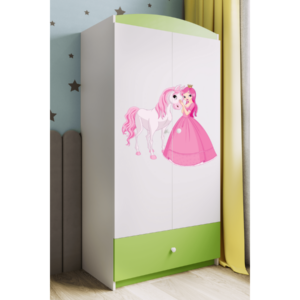Kocot kids Dětská skříň Babydreams 90 cm princezna a poník zelená