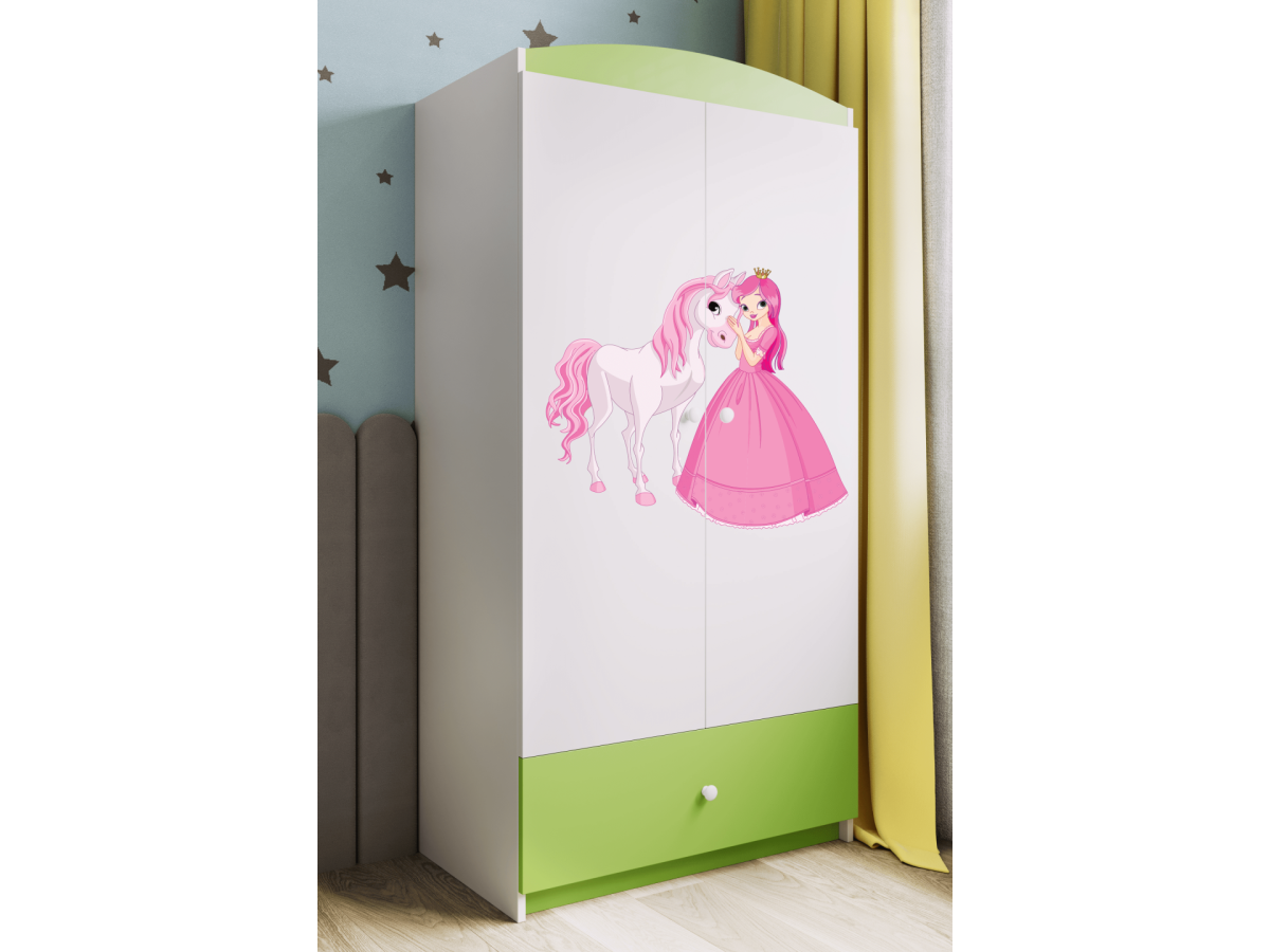 Kocot kids Dětská skříň Babydreams 90 cm princezna a poník zelená