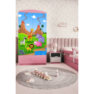 Kocot kids Dětská skříň Babydreams 90 cm safari růžová