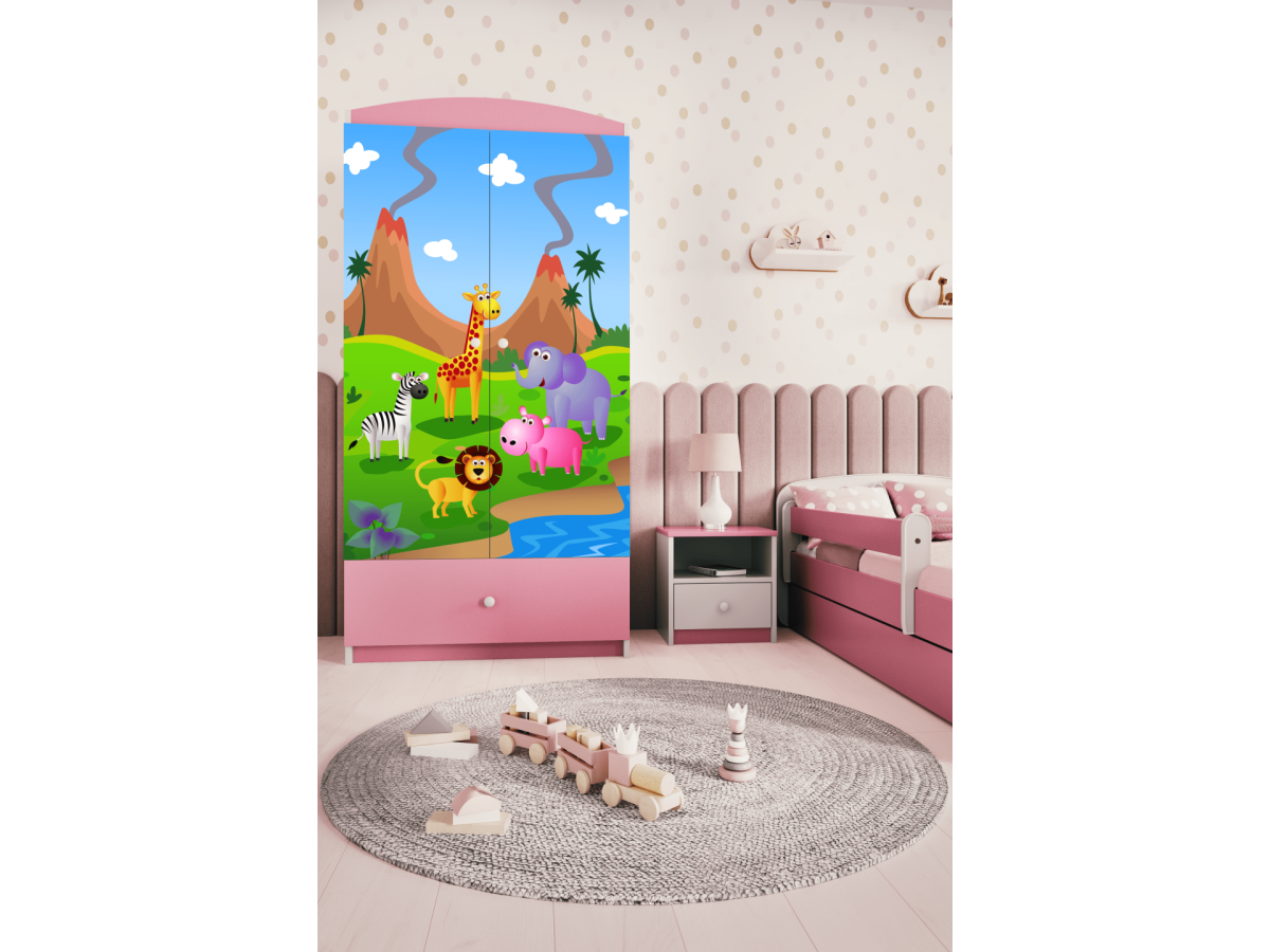 Kocot kids Dětská skříň Babydreams 90 cm safari růžová