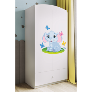 Kocot kids Dětská skříň Babydreams 90 cm slon s motýlky bílá