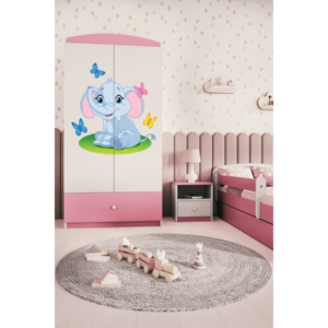 Kocot kids Dětská skříň Babydreams 90 cm slon s motýlky růžová