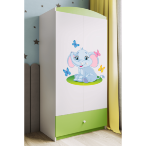 Kocot kids Dětská skříň Babydreams 90 cm slon s motýlky zelená