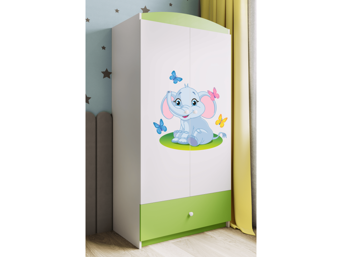 Kocot kids Dětská skříň Babydreams 90 cm slon s motýlky zelená
