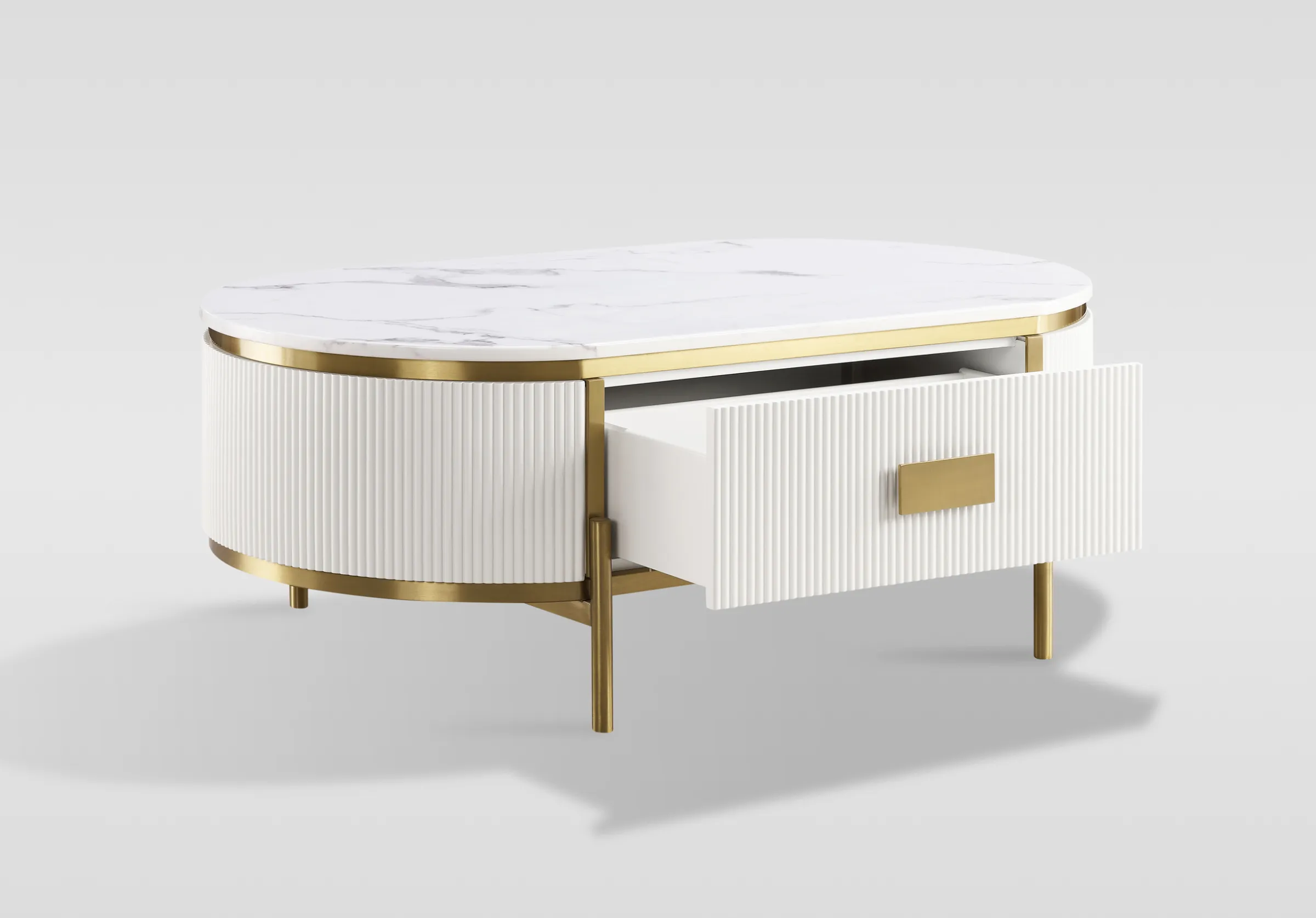 LivinHill Konferenční stolek Stilig ST380C 124 cm zlatý/bílý mramor - Obrázek 2