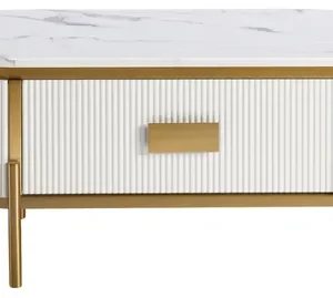 LivinHill Konferenční stolek Stilig ST380C 124 cm zlatý/bílý mramor