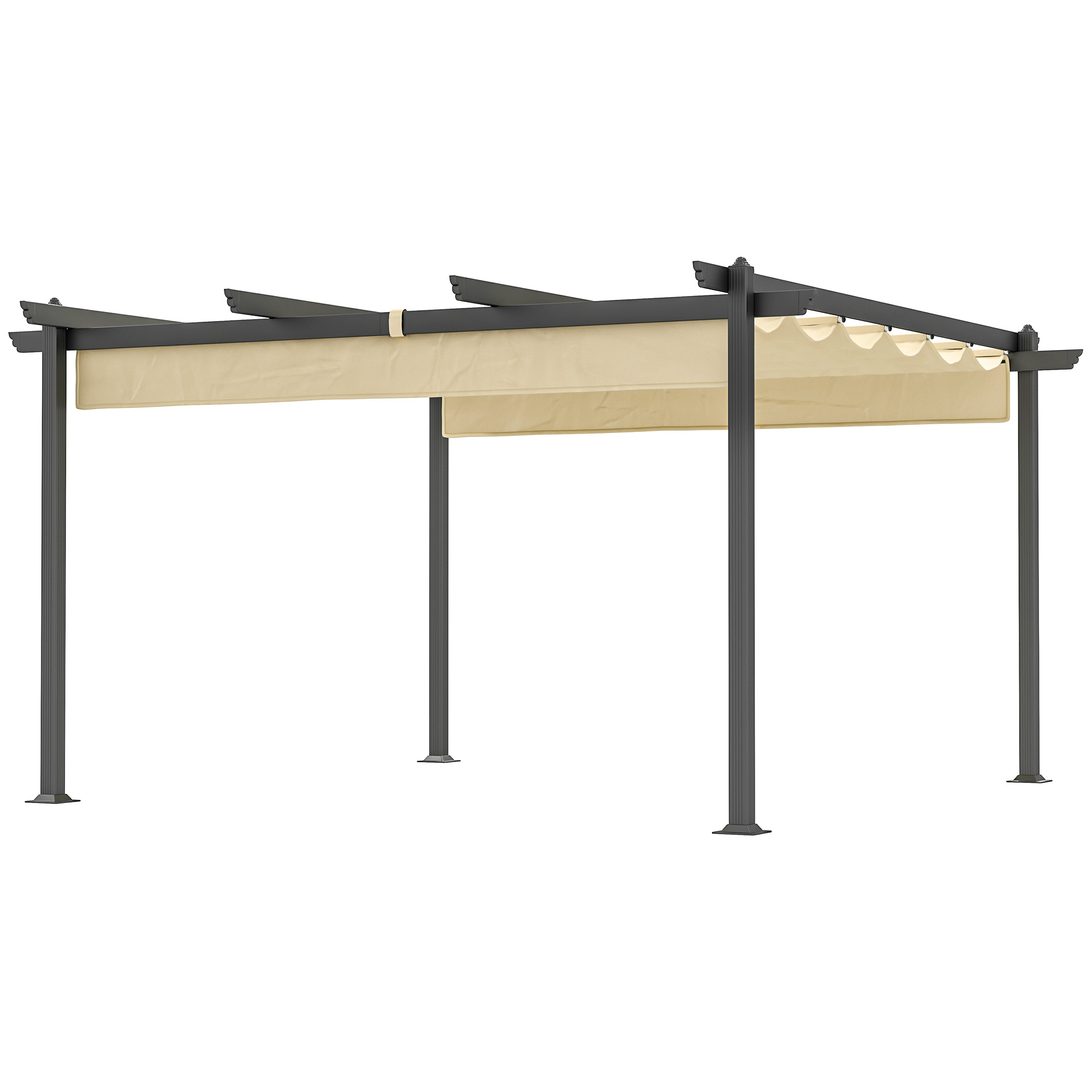 OUTSUNNY Hliníková pergola s nastavitelnou látkovou střechou 390 x 390 cm béžová