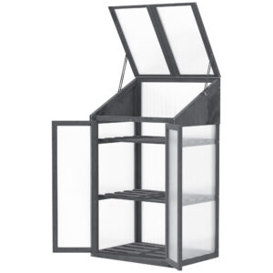 OUTSUNNY Polykarbonátový mini skleník se třemi policemi 70 x 50 x 120 cm šedá