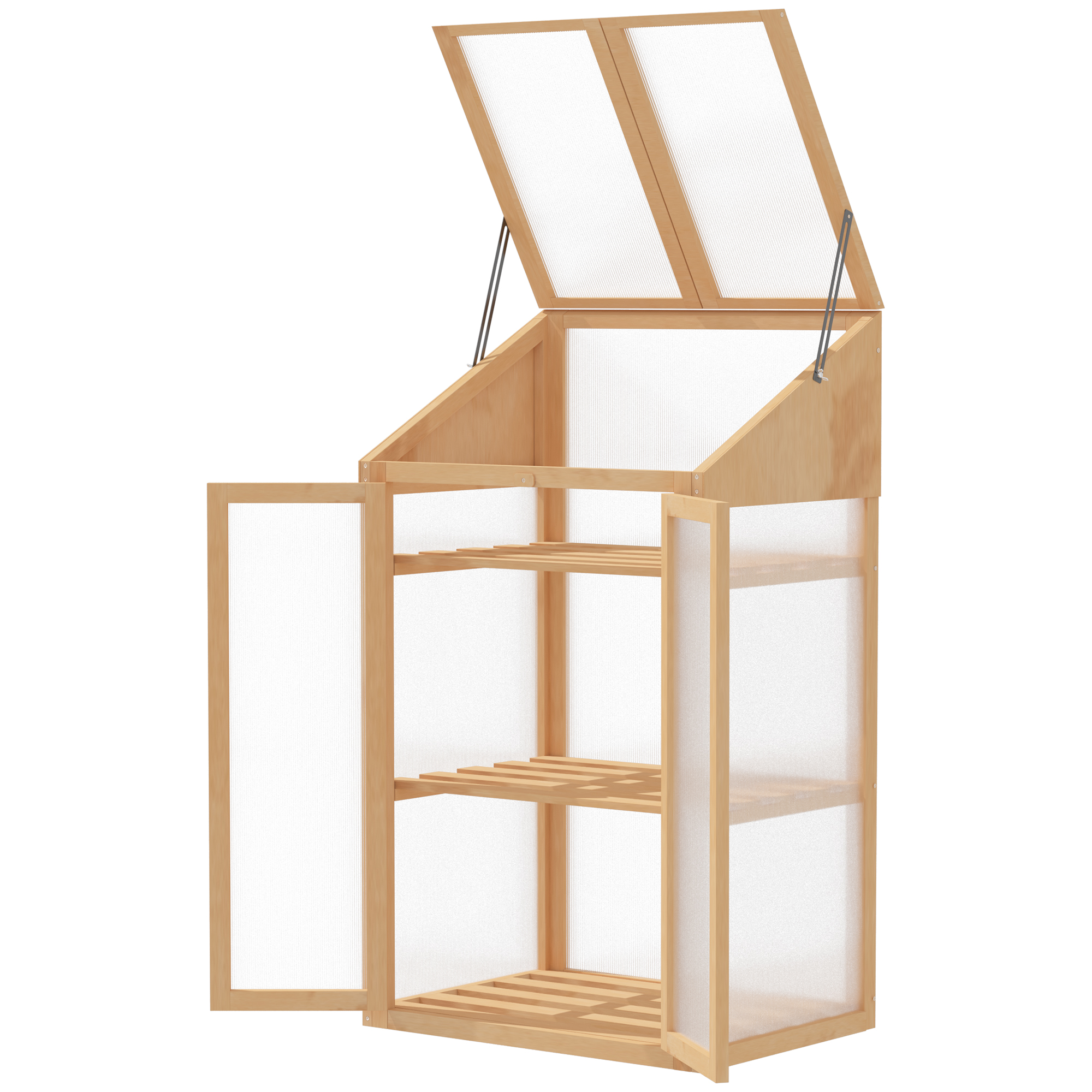 OUTSUNNY Polykarbonátový mini skleník se třemi policemi 70 x 50 x 120 cm světlé dřevo