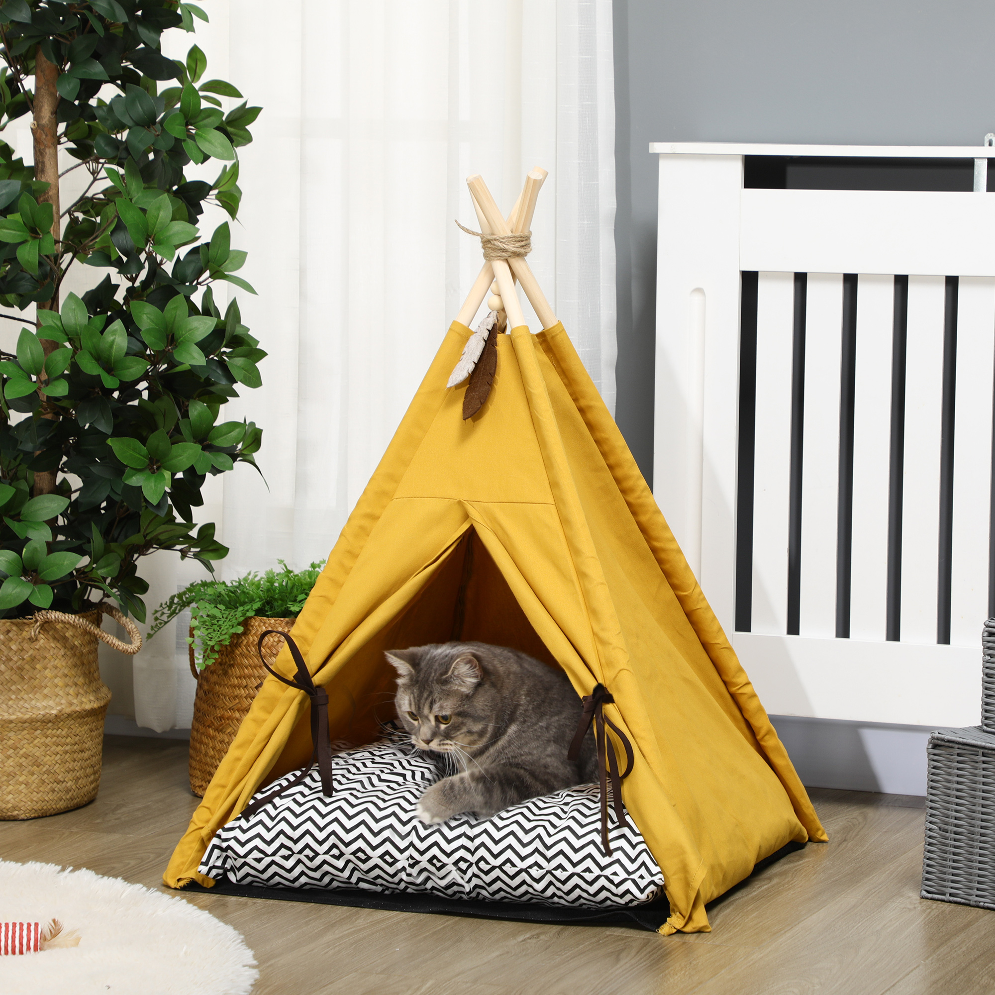PAWHUT Pelíšek pro kočky TEEPEE 60 x 60 x 76 cm žlutá - Obrázek 2