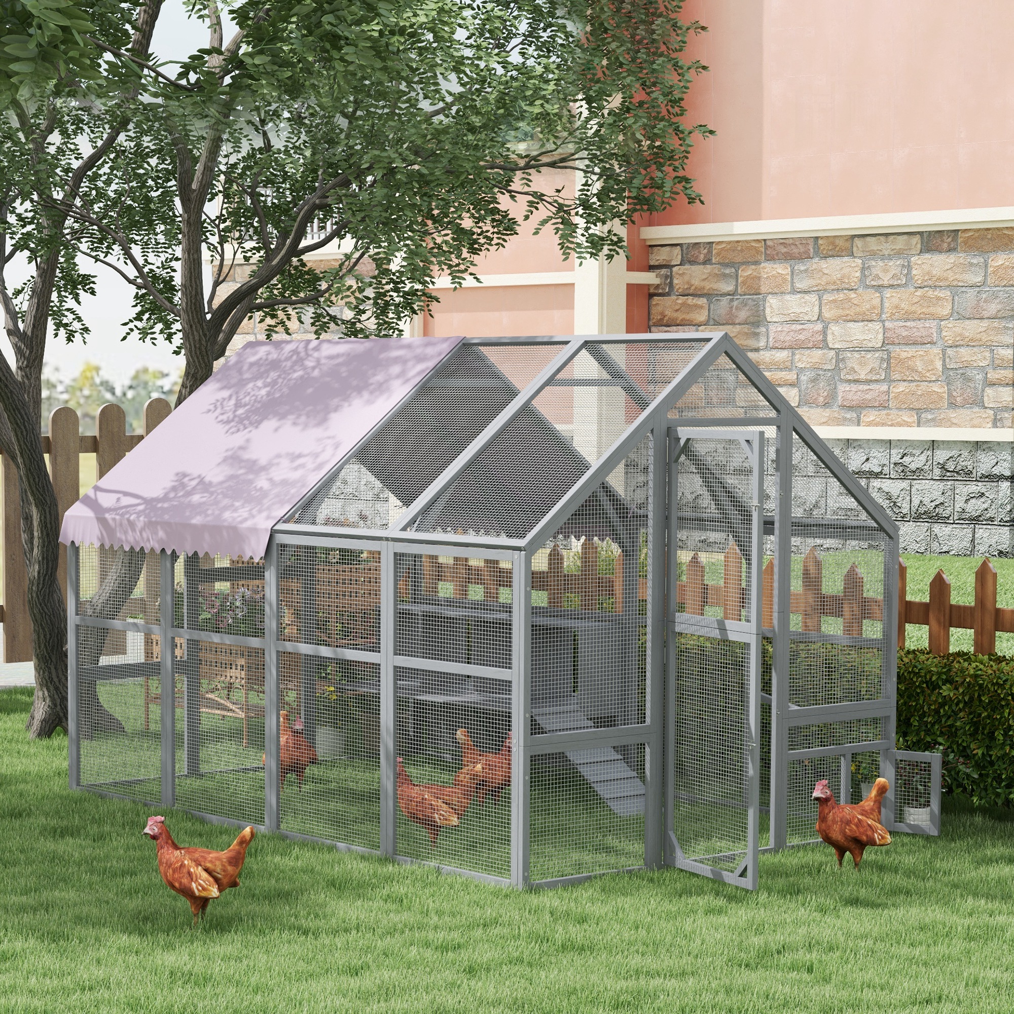 PAWHUT Výběh pro slepice s kukaněmí XL dřevěný se střechou pro 8-12 slepic 280 x 188 x 186 cm - Obrázek 2