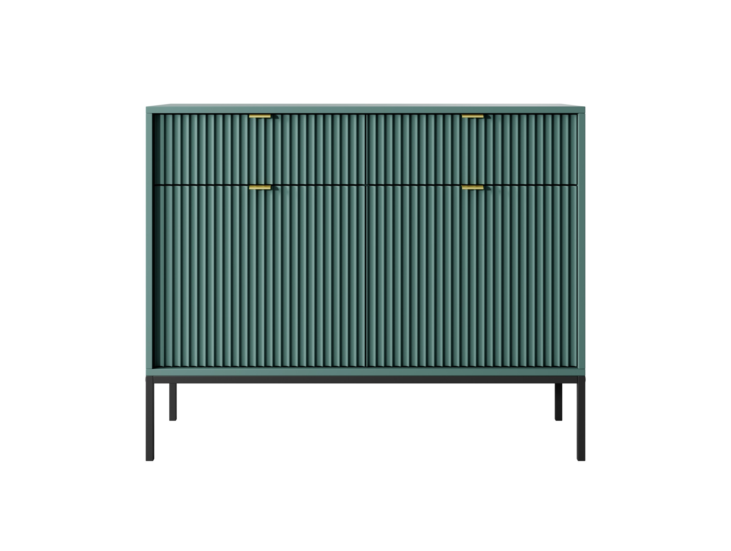 Piaski Komoda Nova 104 cm se zásuvkami zelená/zlaté úchytky a černý rám