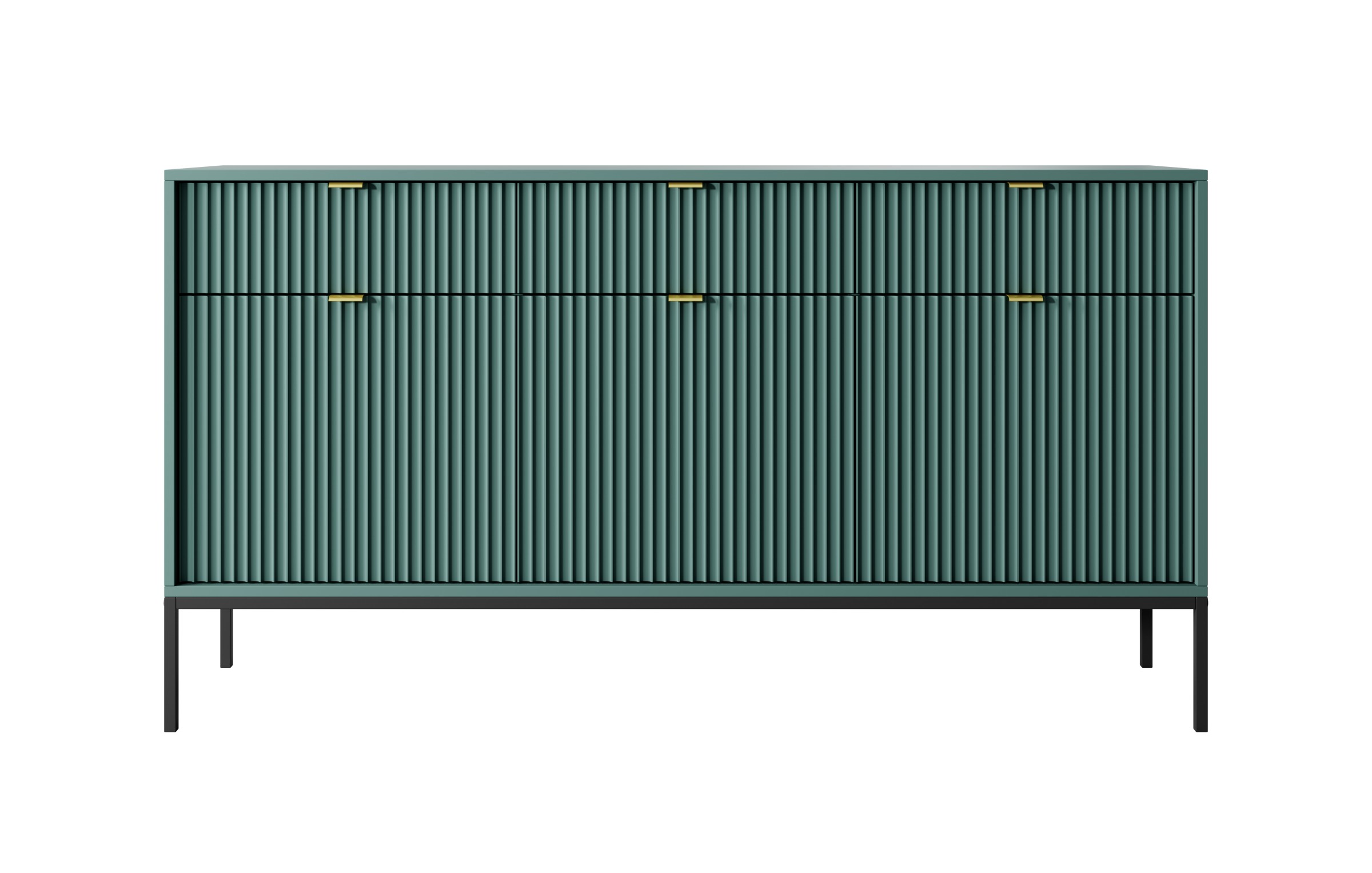 Piaski Komoda Nova 154 cm zelená/zlaté úchyty a černý rám