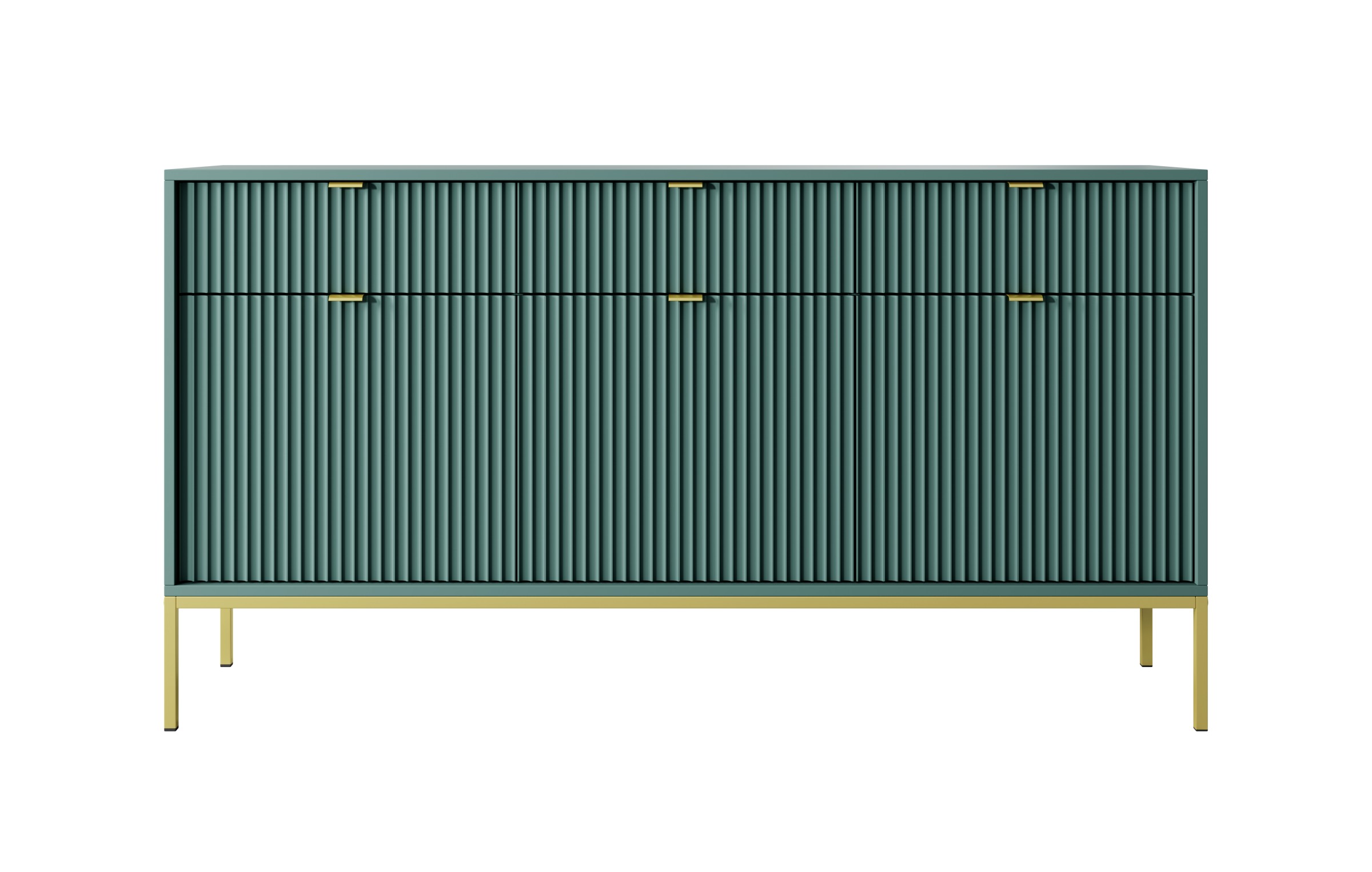 Piaski Komoda Nova 154 cm zelená/zlaté úchyty a zlatý rám