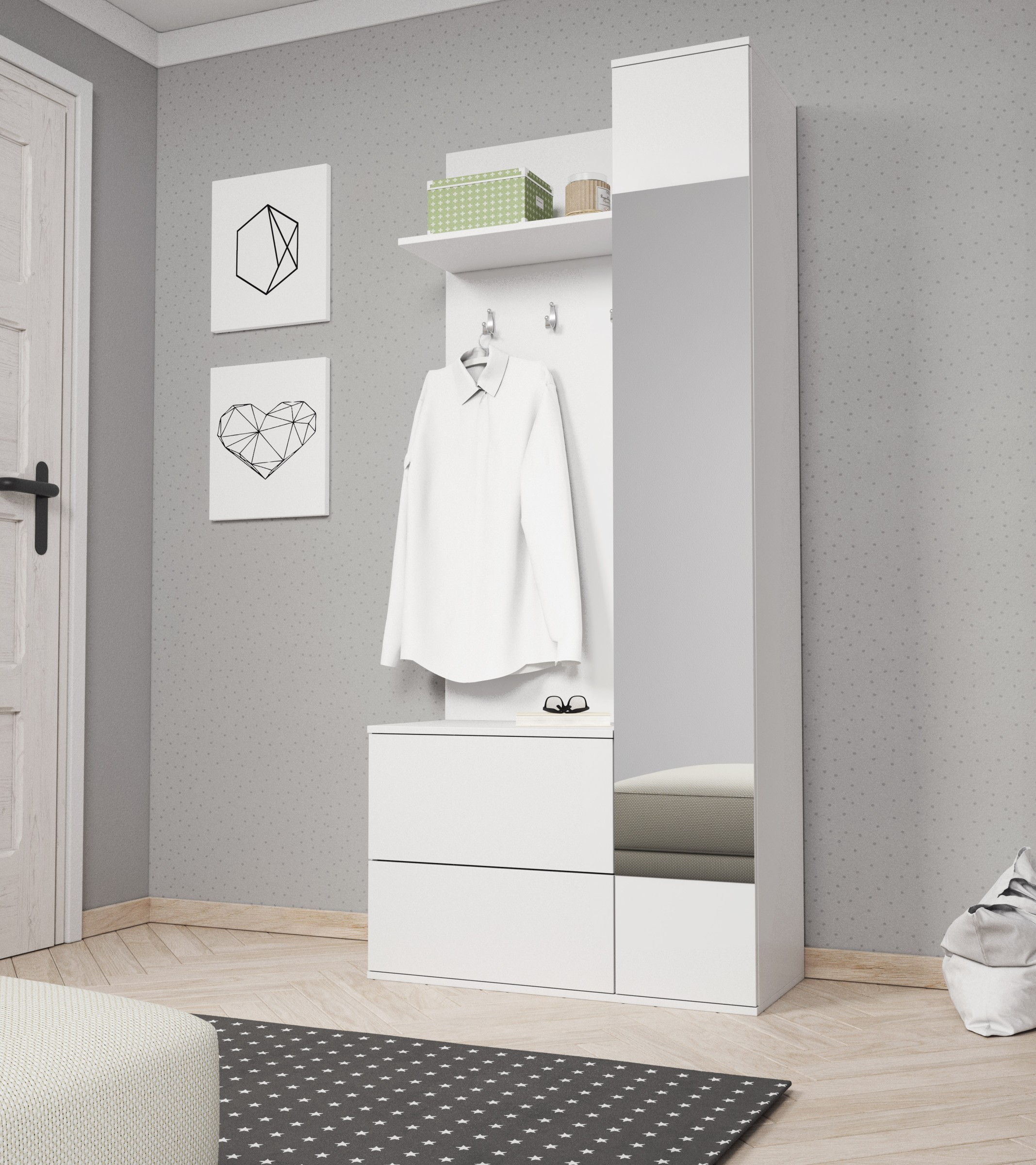Piaski Předsíňová stěna Green 90 cm bílá - Obrázek 2
