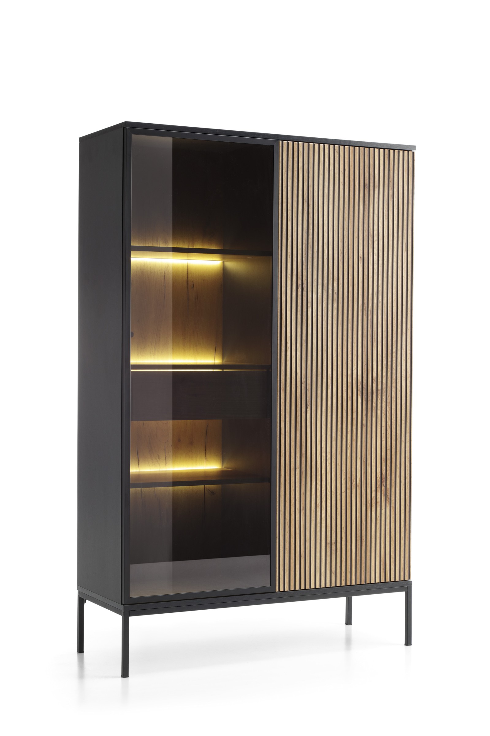 Piaski Vitrína Sento s LED osvětlením 104 cm dub wotan/černá - Obrázek 2