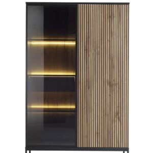 Piaski Vitrína Sento s LED osvětlením 104 cm dub wotan/černá