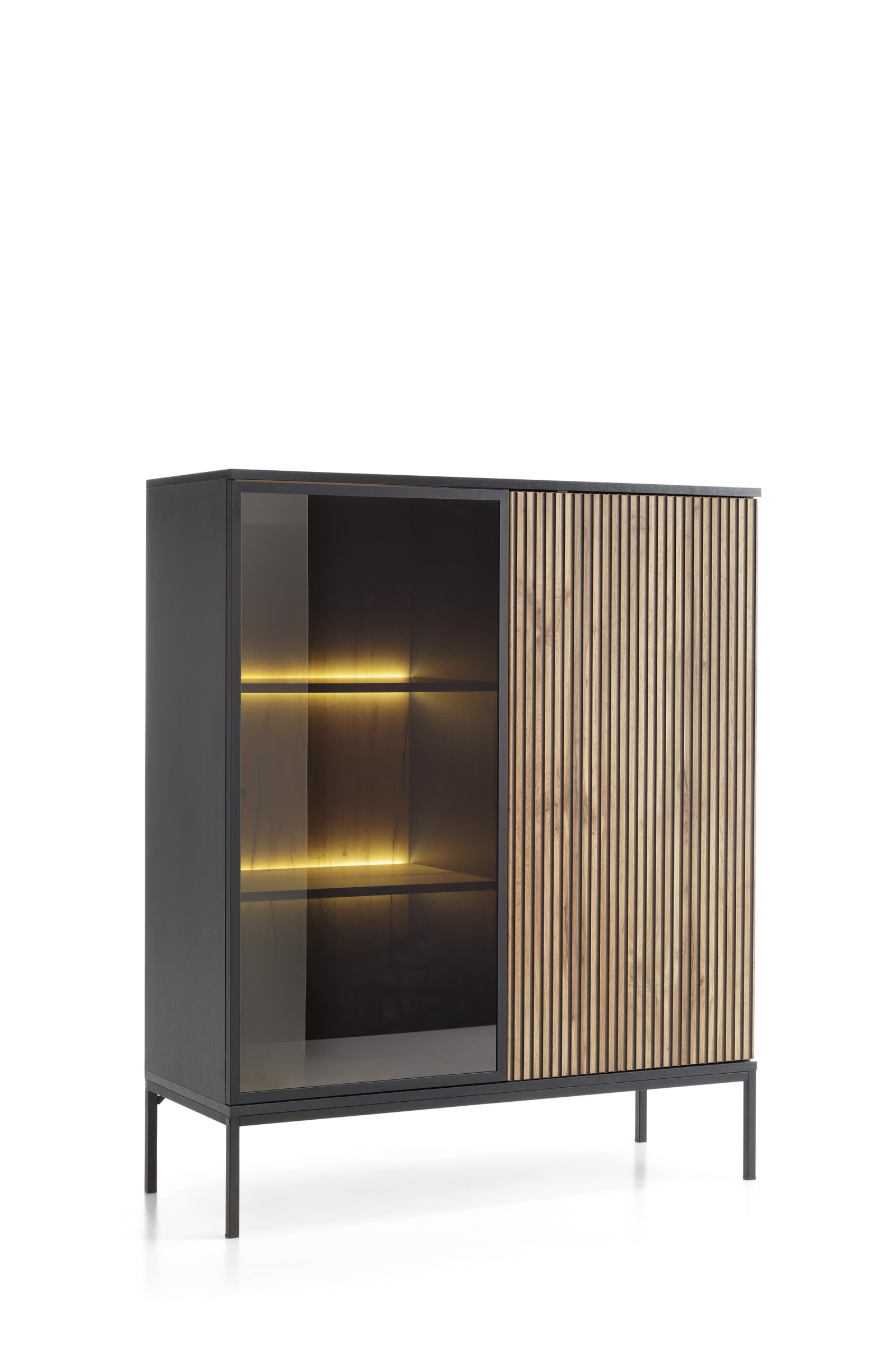 Piaski Vitrína Sento s LED osvětlením 104 cm dub wotan/černá II - Obrázek 2