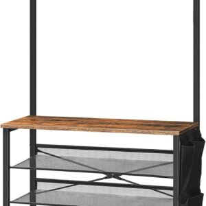 Předsíňový věšák s botníkem Vasagle Mino 75 cm černý/hnědý