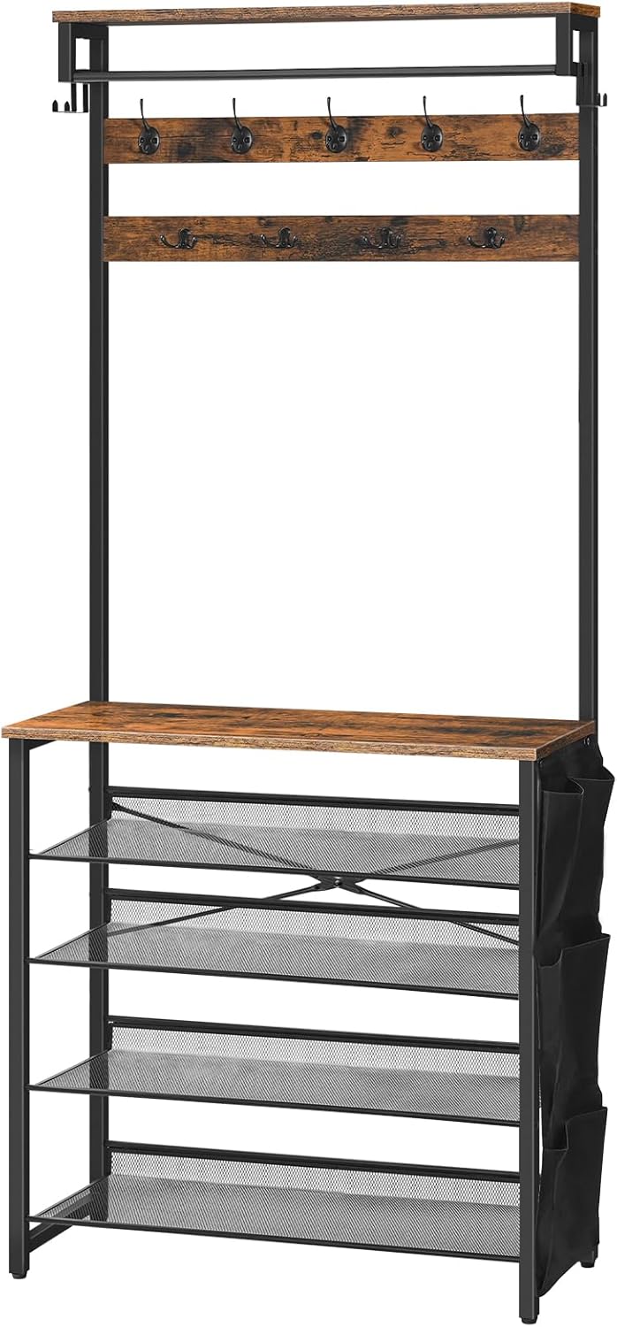 Předsíňový věšák s botníkem Vasagle Mino 75 cm černý/hnědý