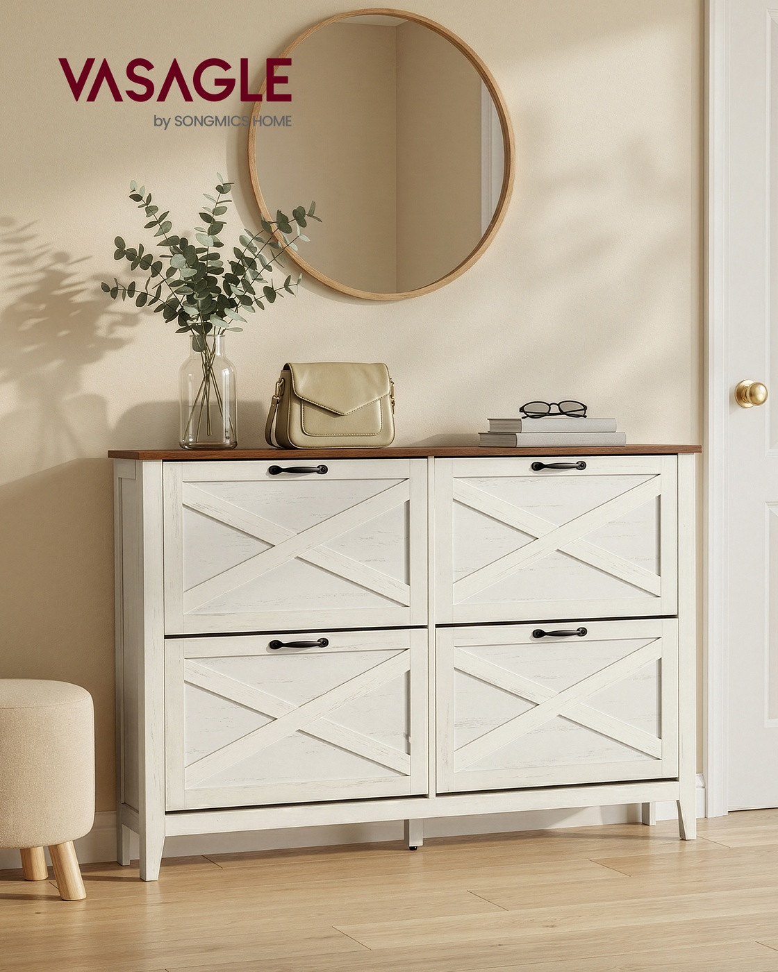 SONGMICS Botník Trina 127 cm krémový/hnědý - Obrázek 2
