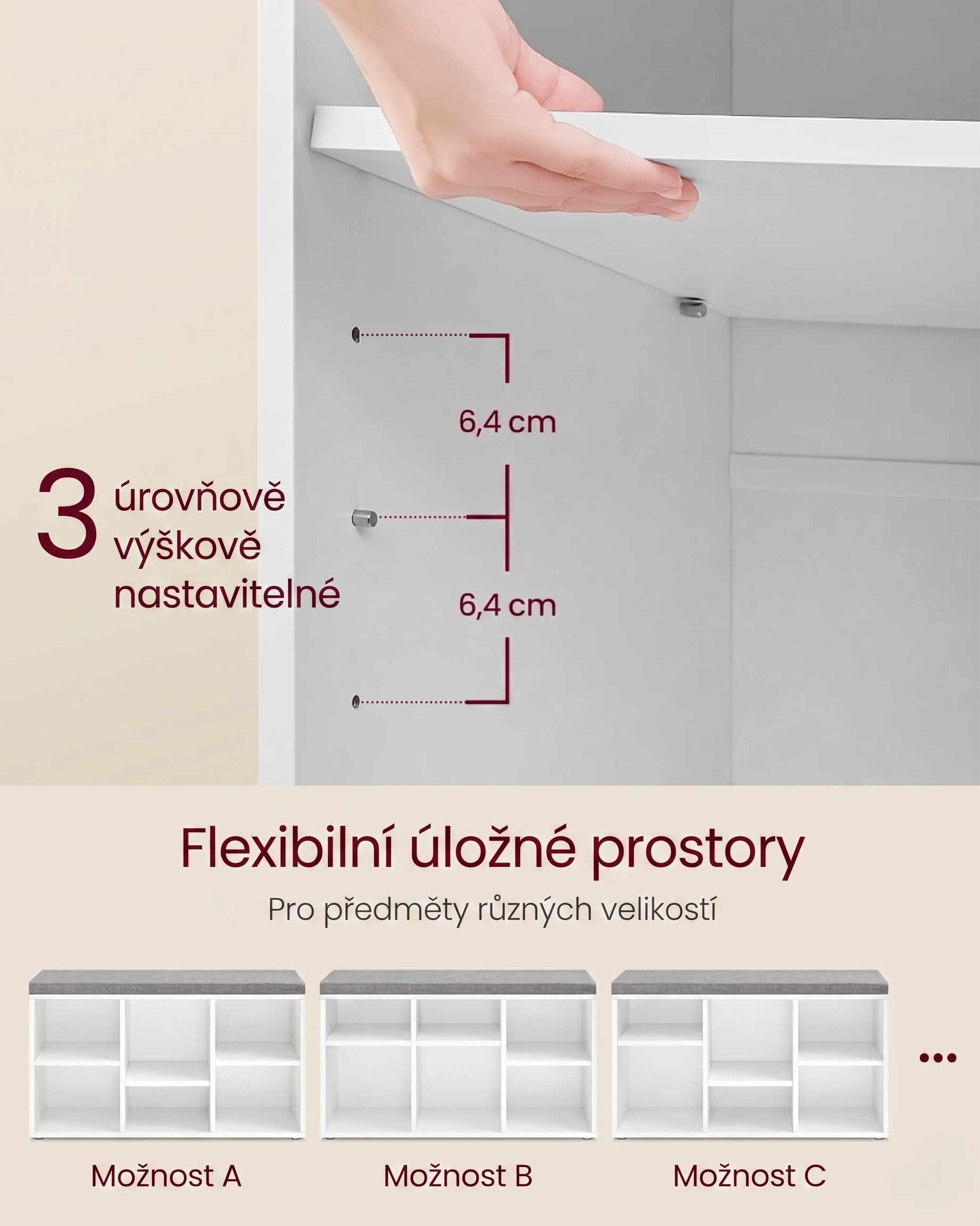 SONGMICS Botník se sedákem Vasagle Lopy 87 cm bílý/šedý - Obrázek 2