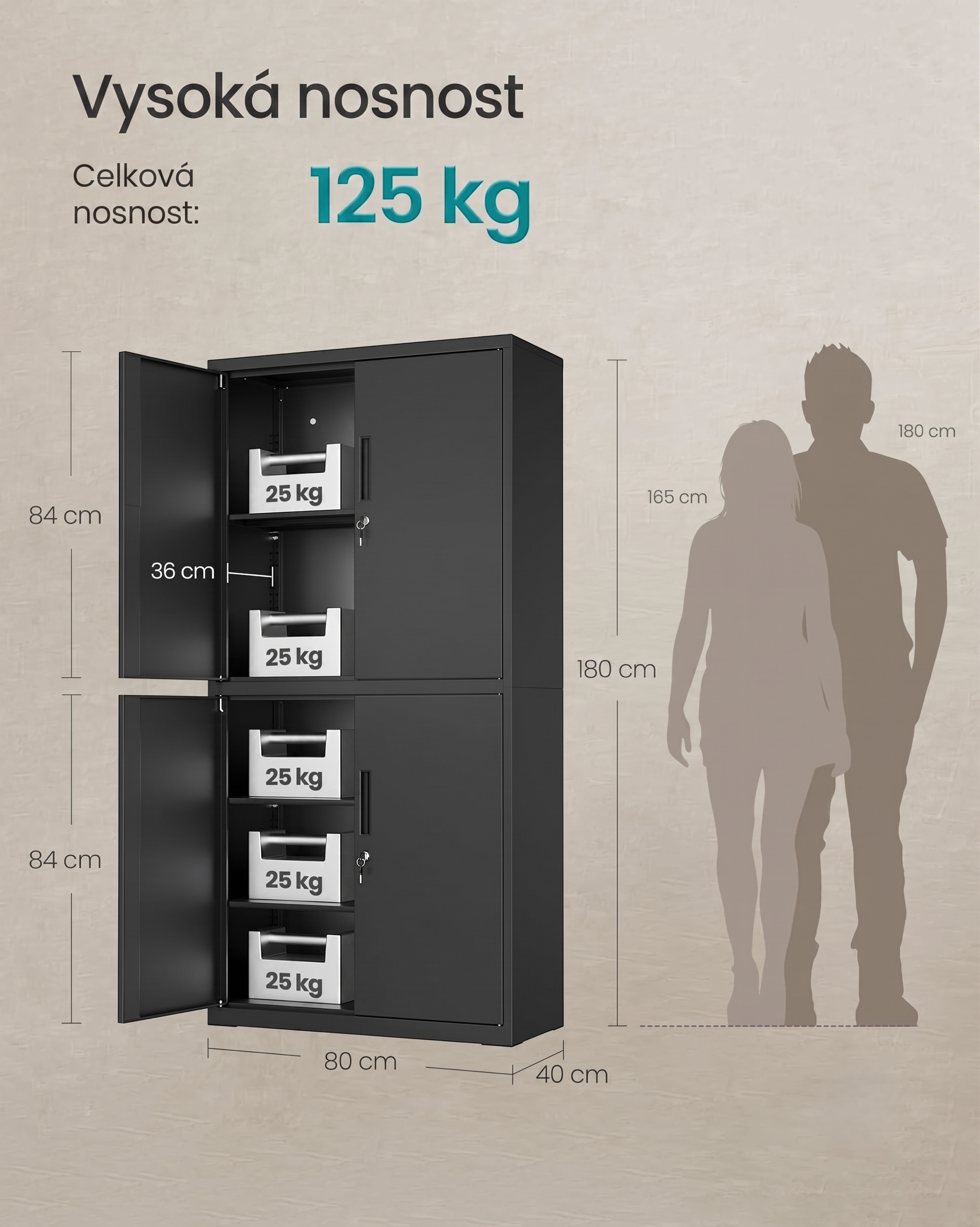 SONGMICS Dílenská úložná skříň Vindro 180 cm černá - Obrázek 2